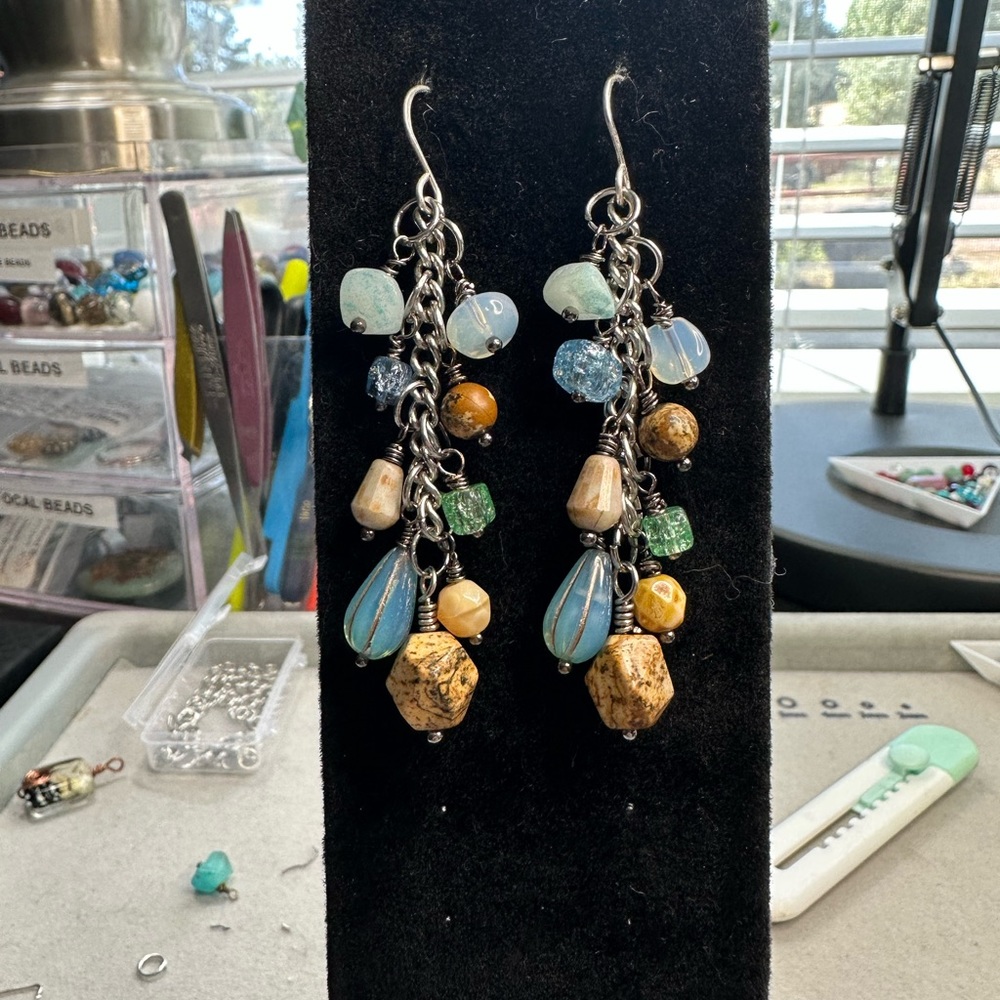 Boho chain stone/crystal drop earrings
